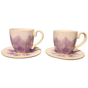 Longaberger Crocus Teacup & Saucer Set Purple Floral Design